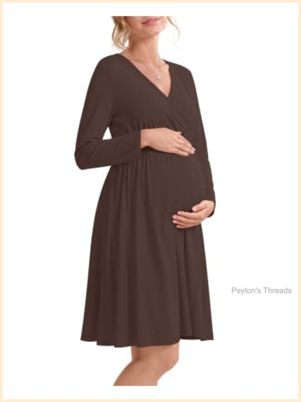 Maternity Wrap Long Sleeve V Neck Midi Dress Fall Nursing Dress